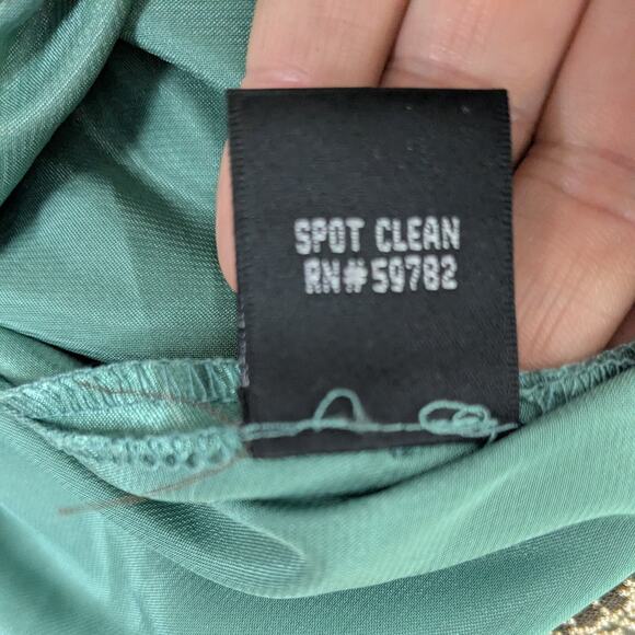 Papell Mini Dress Babydoll Gown 8 Green Gold Fairy Indie Halter Mesh Boho Sheer - Picture 12 of 12